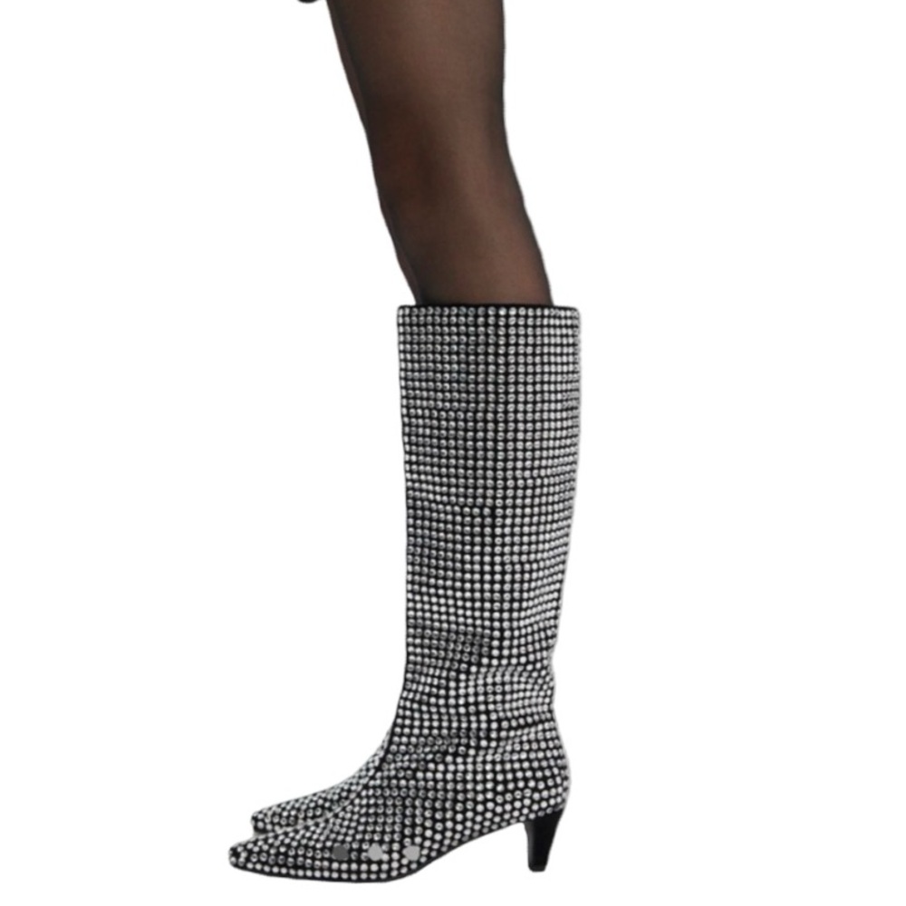 🍒NIB🍒 Jeffrey Campbell Crystal-Studded Black Suede Outwest-KJ Boots, Size 9 - Picture 4 of 16